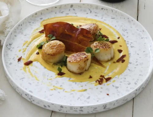 Vieiras en salsa de amarillo con Jamón ConsorcioSerrano